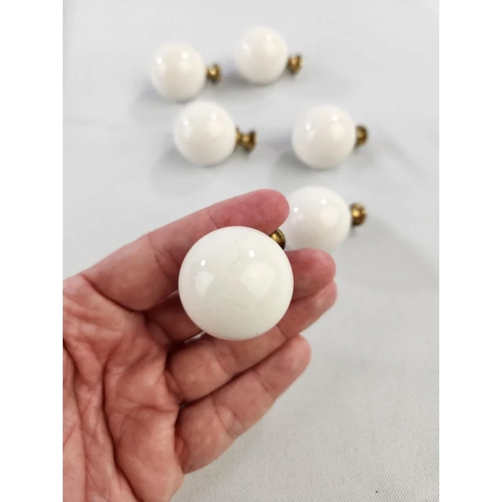 Lot of 6 Amerock 219WHT Allison Vtg Round Knob Dresser Desk Pull Ceramic Handle